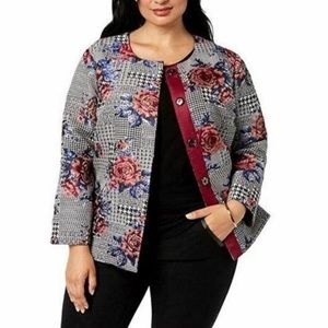 Alfani Floral Brocade Black & White Plaid Houndstooth Blazer Jacket - Sz 1x